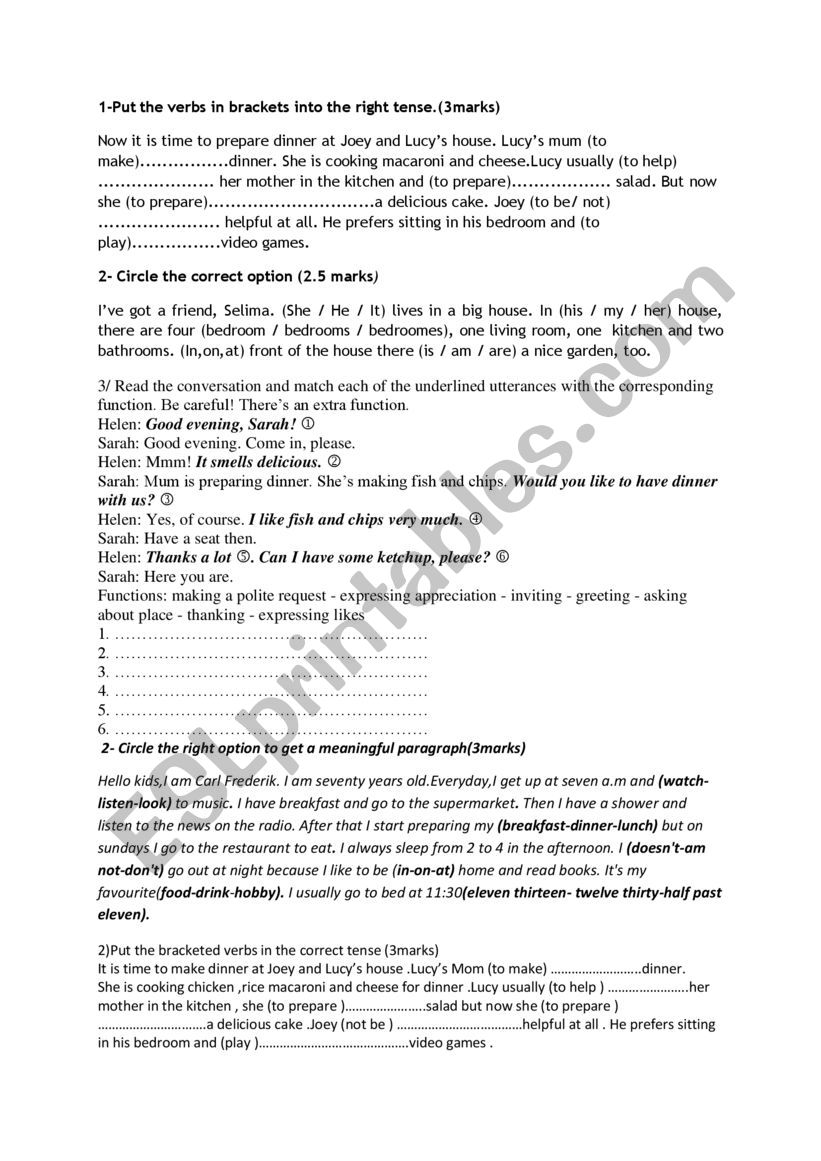 7th Mid term test2 worksheet