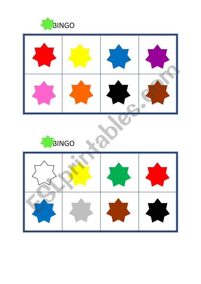 Bingo colours worksheet