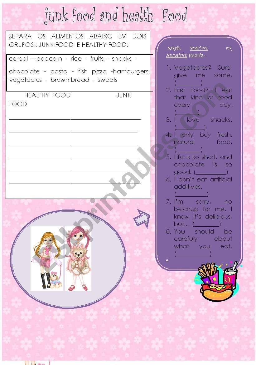 JUNK AND HEALTH FOOD worksheet