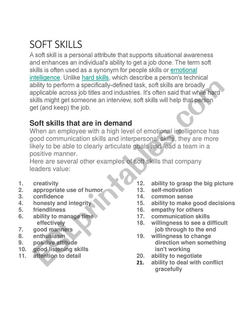 WHY SOFT SKILLS ARE IMPORTANT worksheet