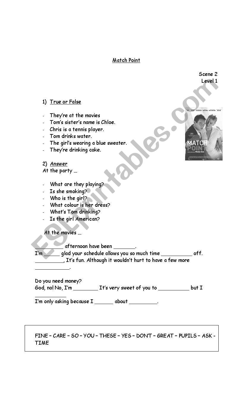 matchpoint -movie worksheet