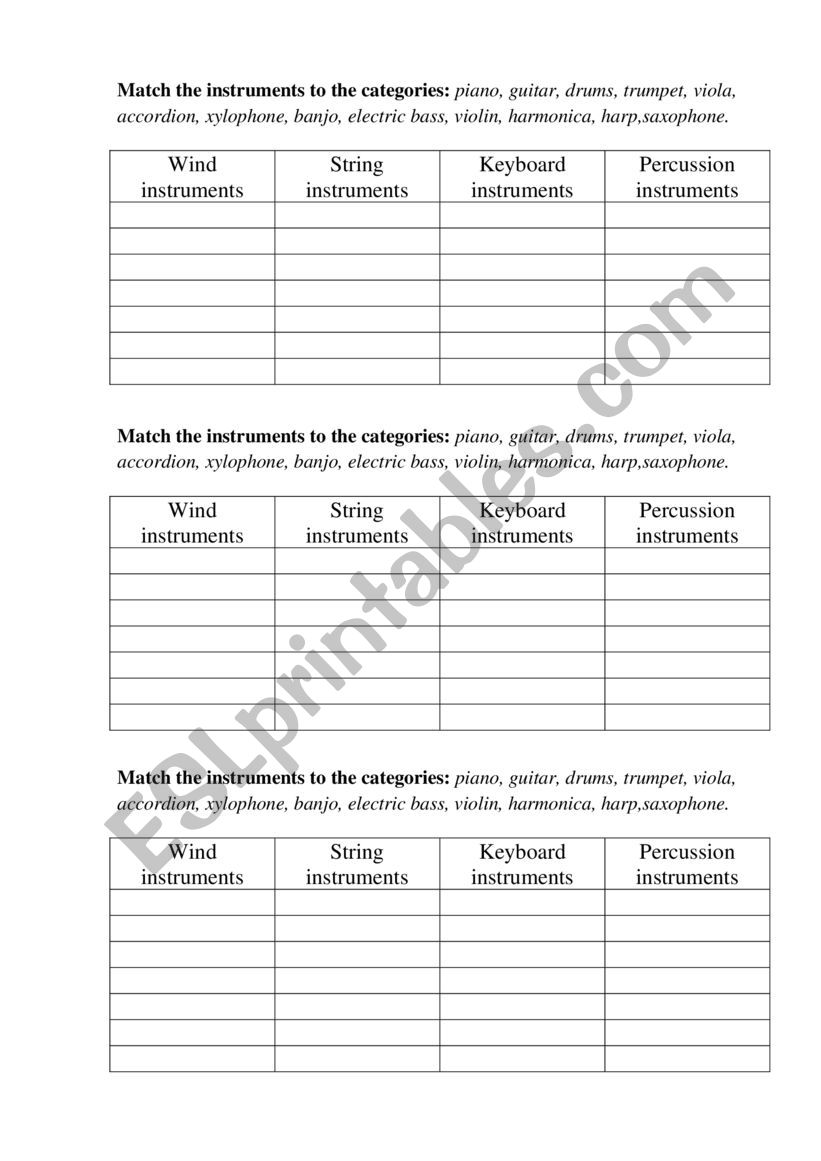 Musical instruments  worksheet