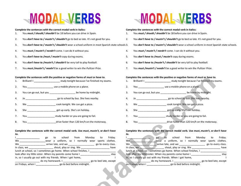 Modal Verbs worksheet