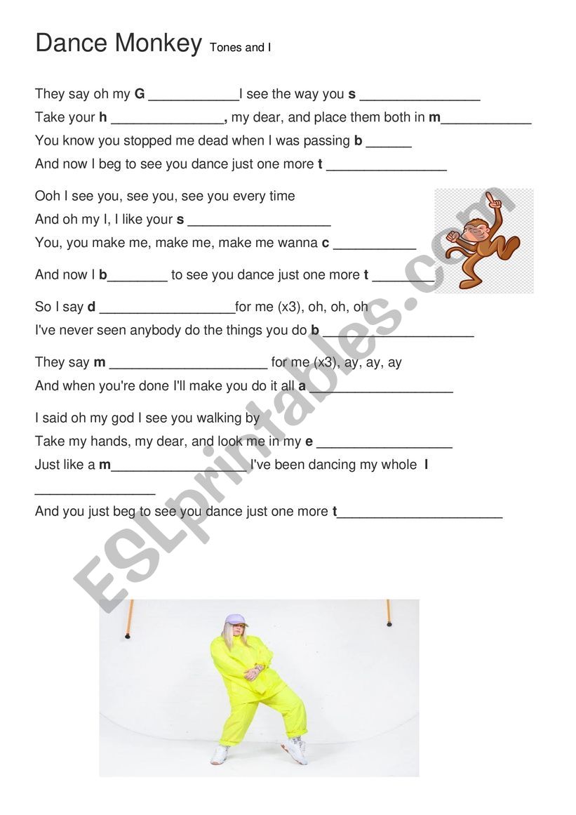 Monkey dance -part 2 -song worksheet