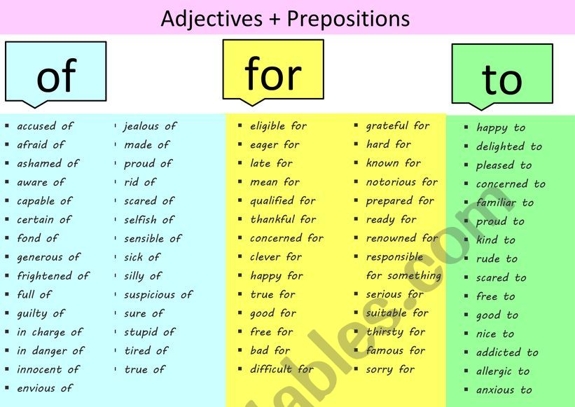 Adjectives and Prepositions worksheet
