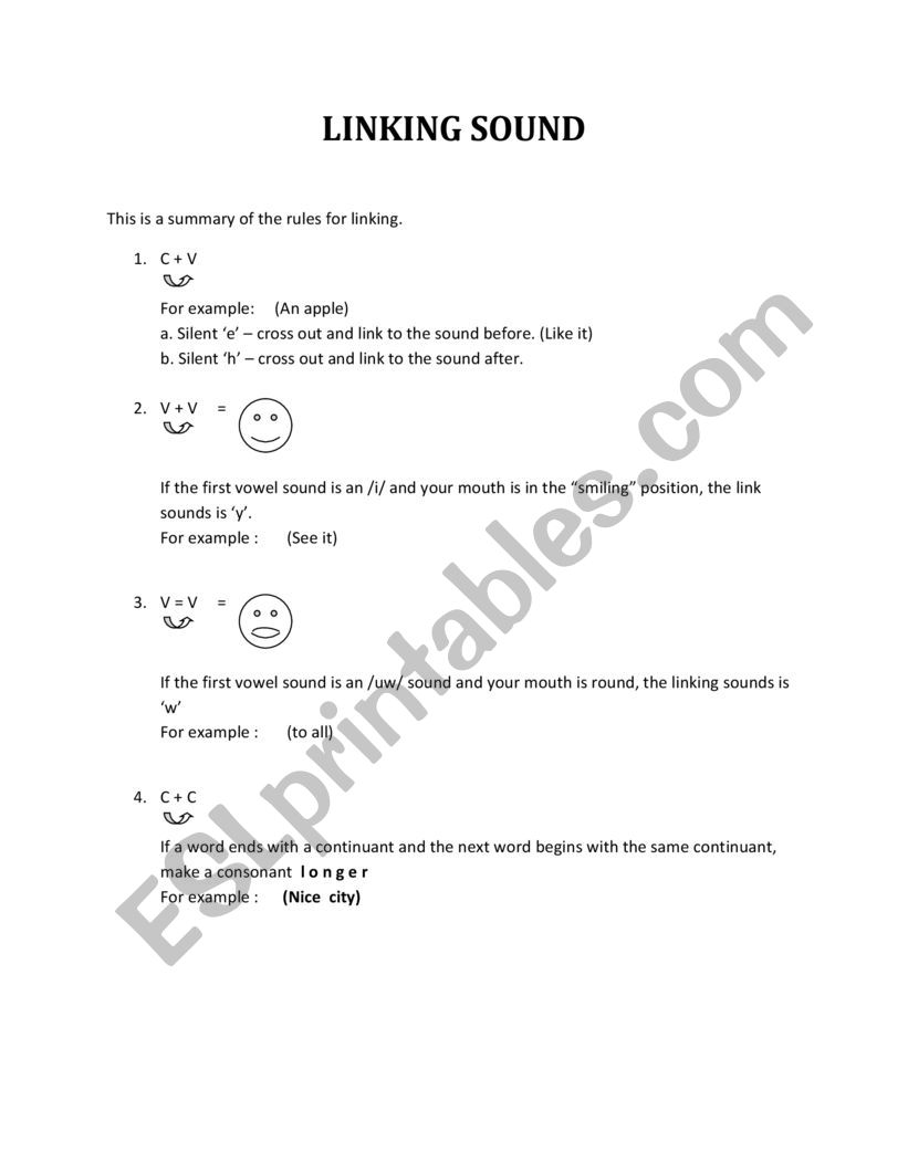 Linking sound of English worksheet