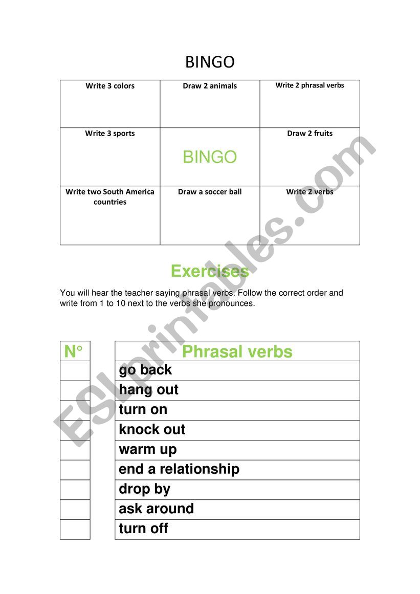 Phrasal verbs worksheet
