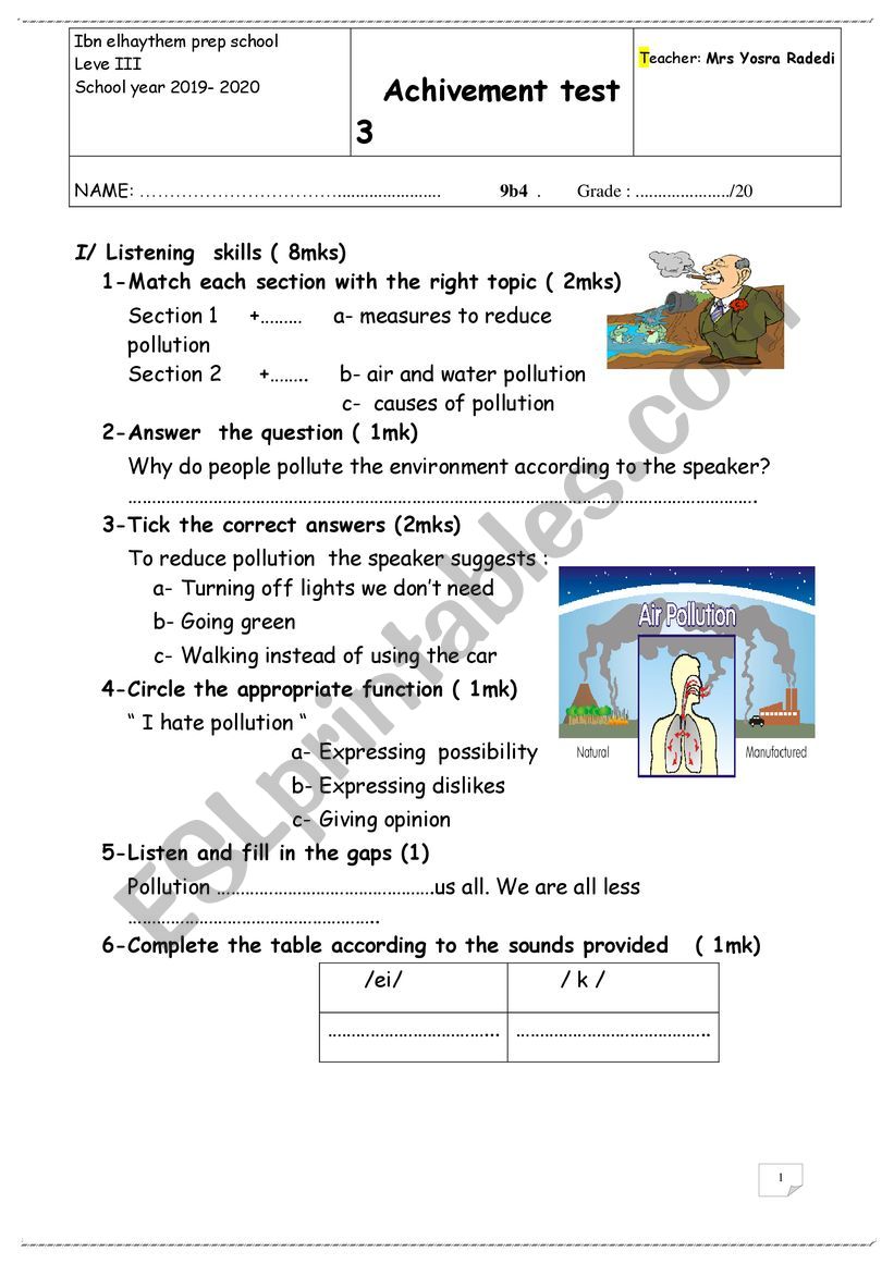 Achivement test  3  - 9 th form