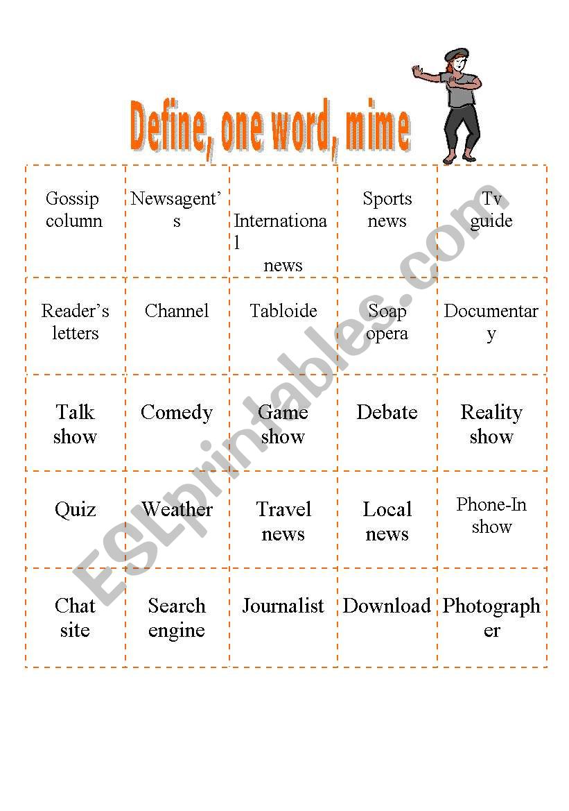 Define, one word, mime worksheet
