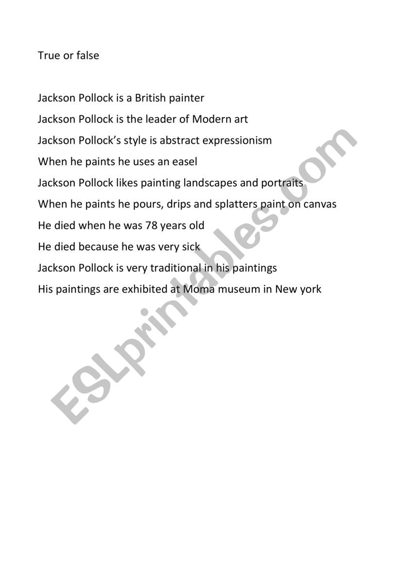 Listening comprehension on Jackson Pollock