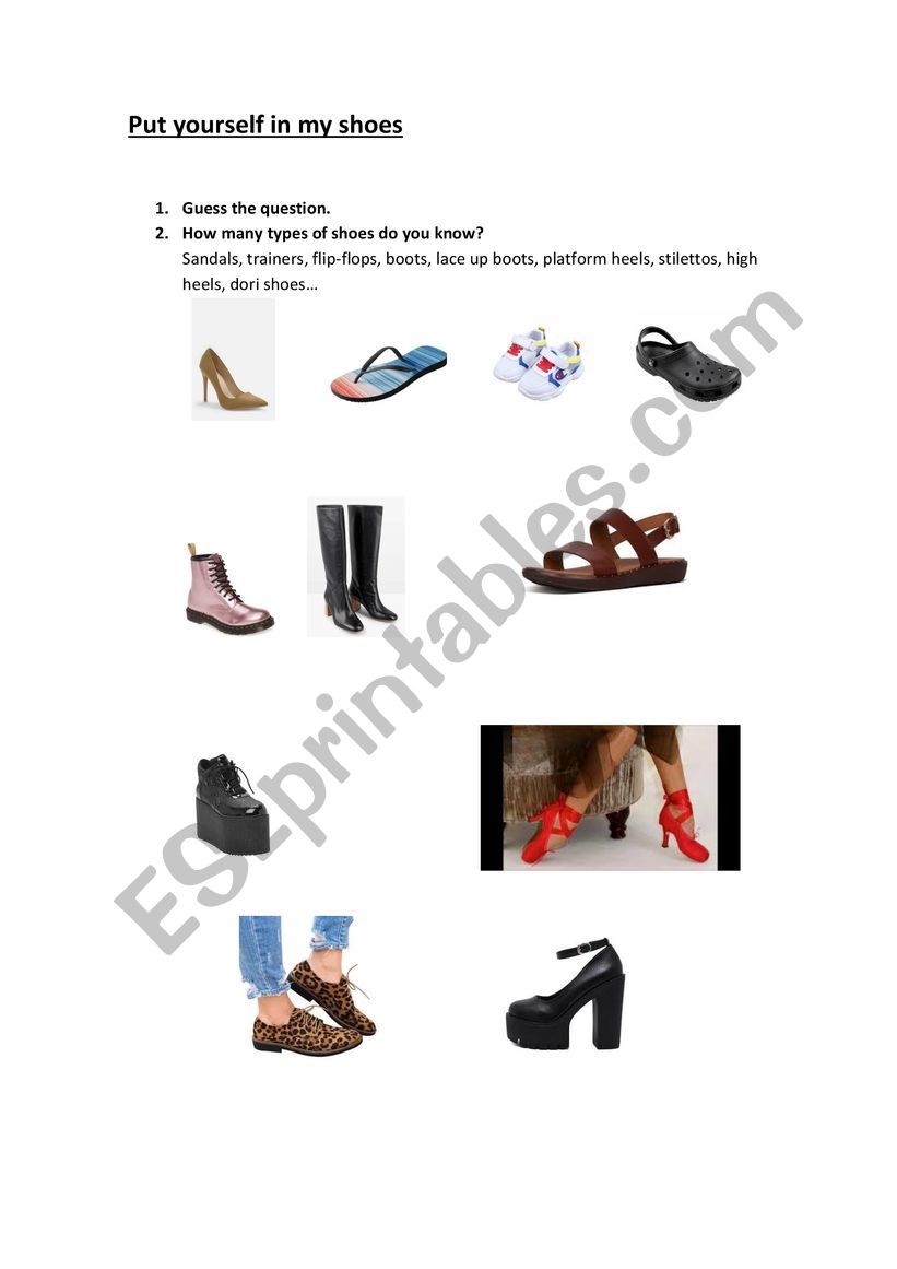 Put yourself in my shoes worksheet