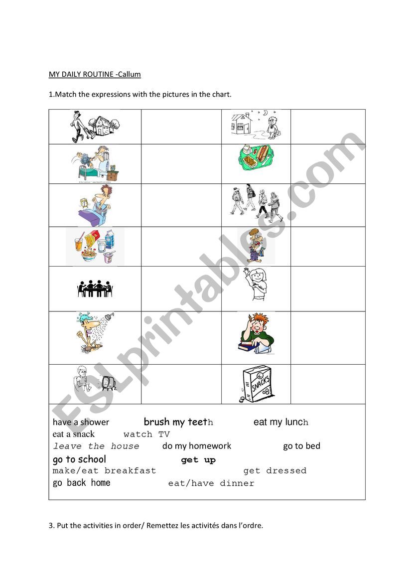 Callum Daily routine worksheet