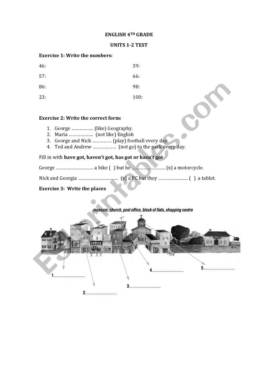 Greek Primary School English 4th Grade test 1