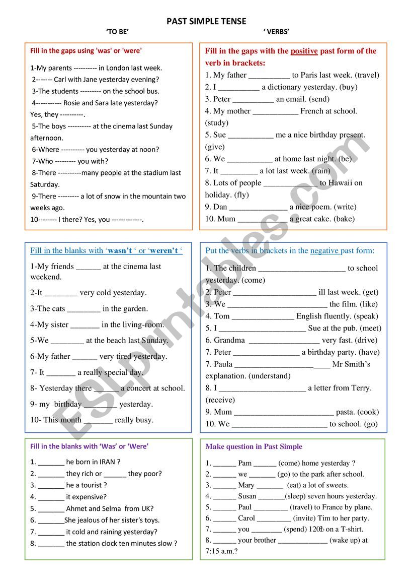 simple past tense worksheet