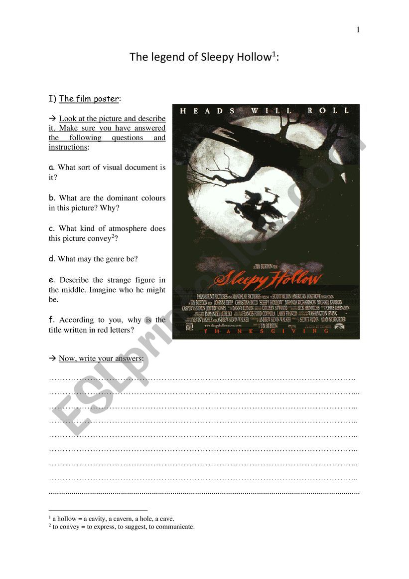 The legend of Sleepy Hollow worksheet