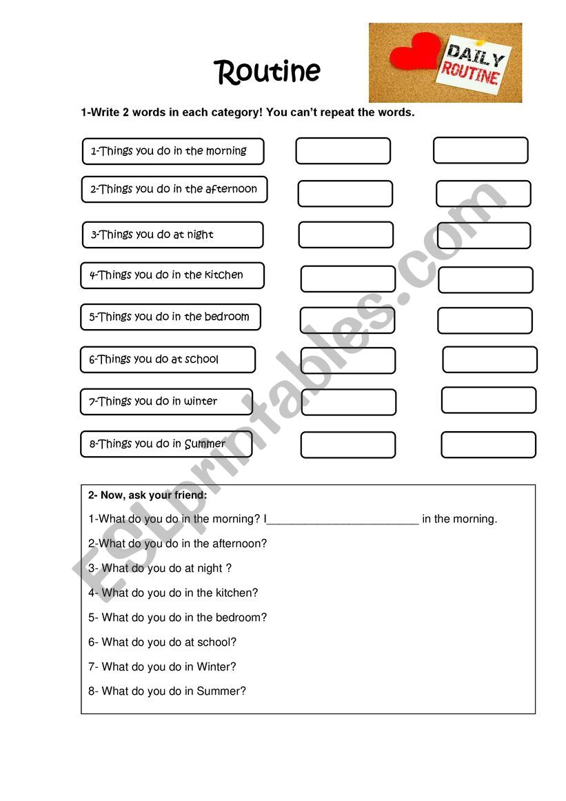 Routine worksheet