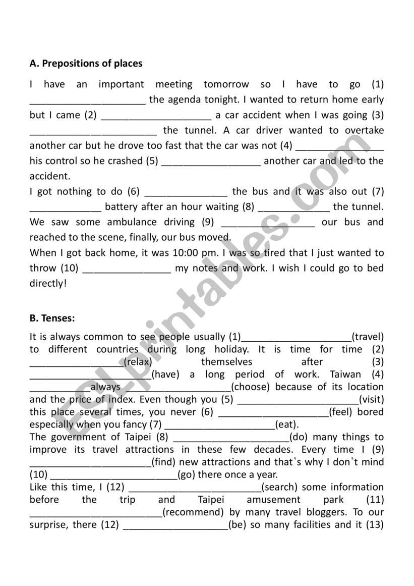 Tests and exams worksheet