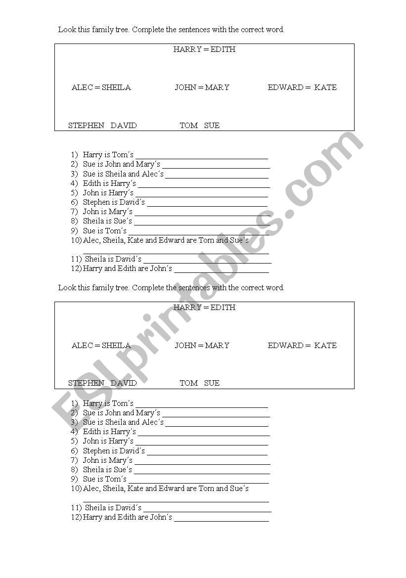 Family tree worksheet