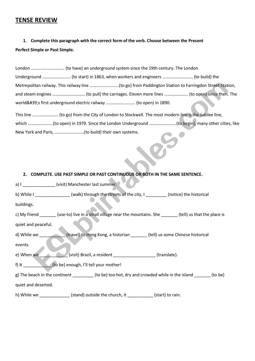 English Tense Review (B1) worksheet