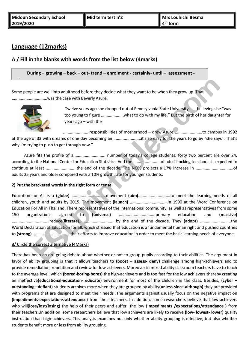 mid term2 4th form computers worksheet