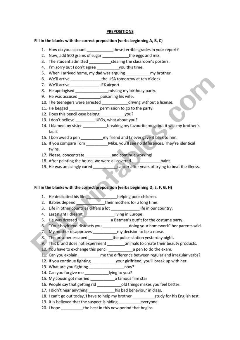 Prepositions Practice  worksheet