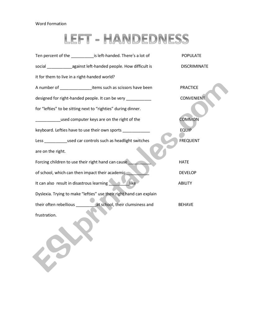 Word Formation and Multiple Choice exercises
