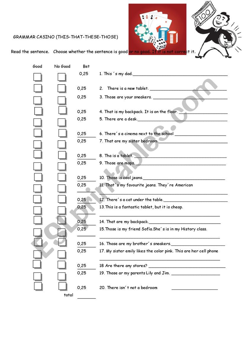 grammar casino worksheet