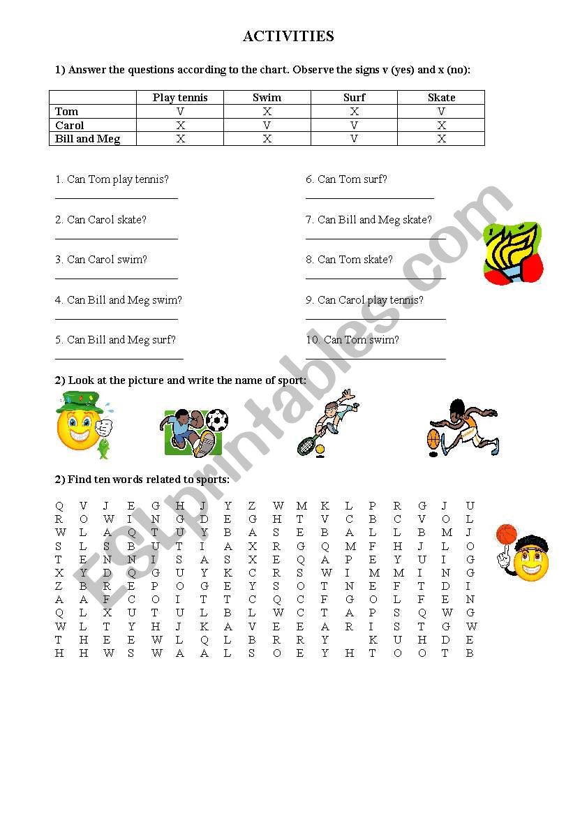 Sports worksheet