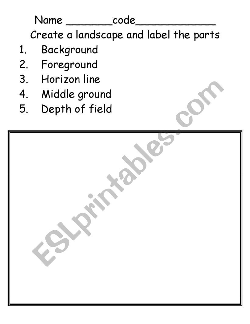 Parts of a landscape worksheet