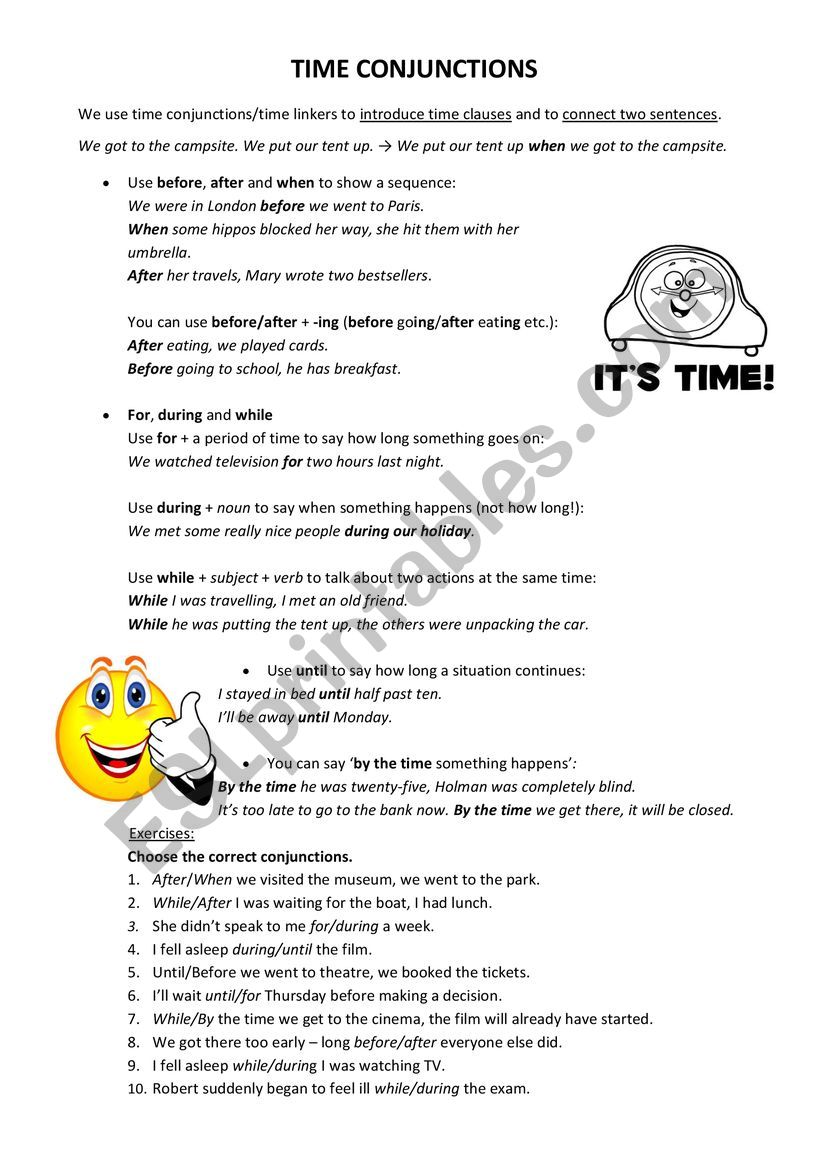 time linkers/conjunctions - guide + exercises