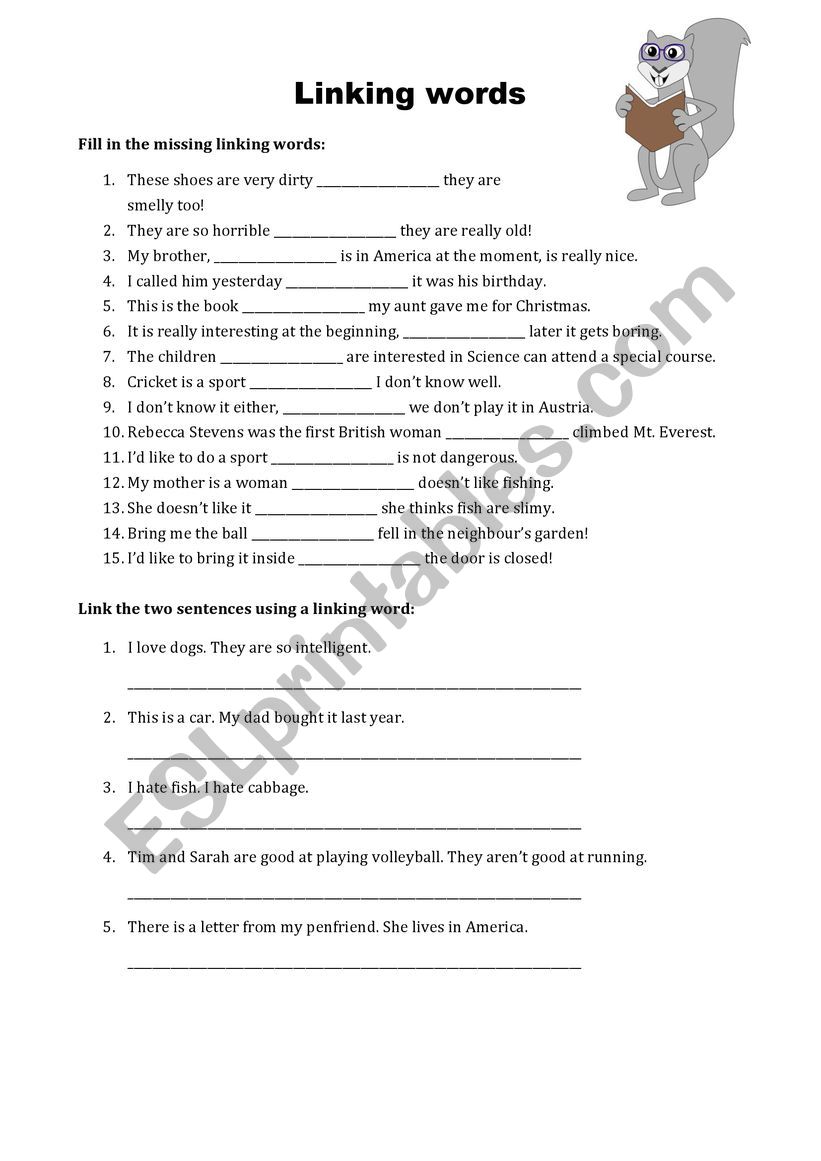 linking words  worksheet