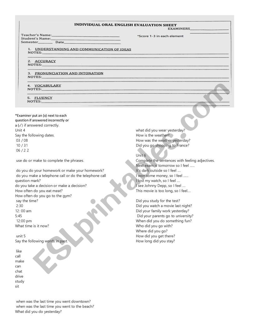 Introductory Level Oral Evaluation