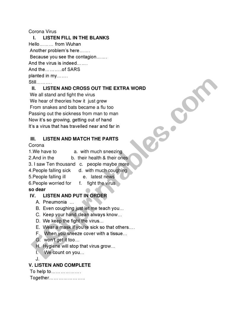 Corona Parody worksheet with multi instructions .. a real success