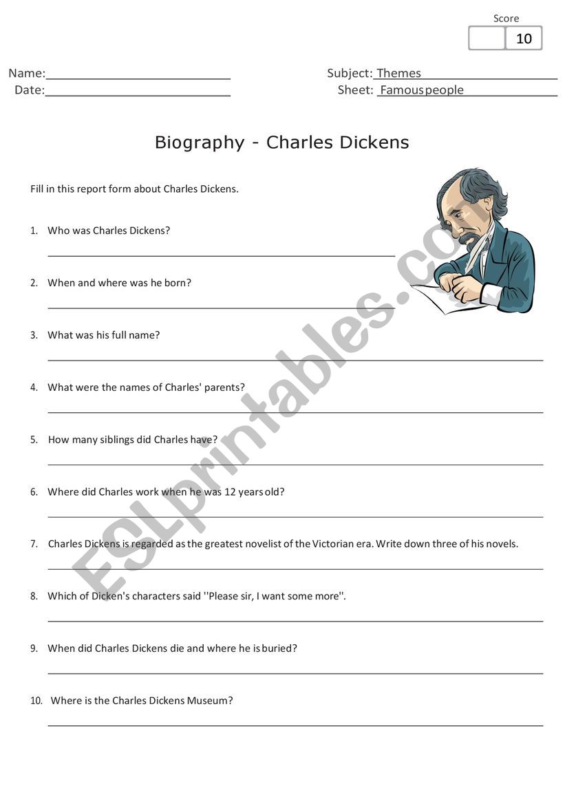 Charles Dickens Biography worksheet