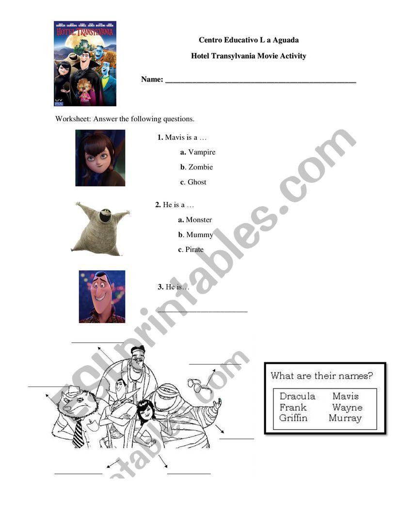 Simple tense Hotel Transilvania Activity