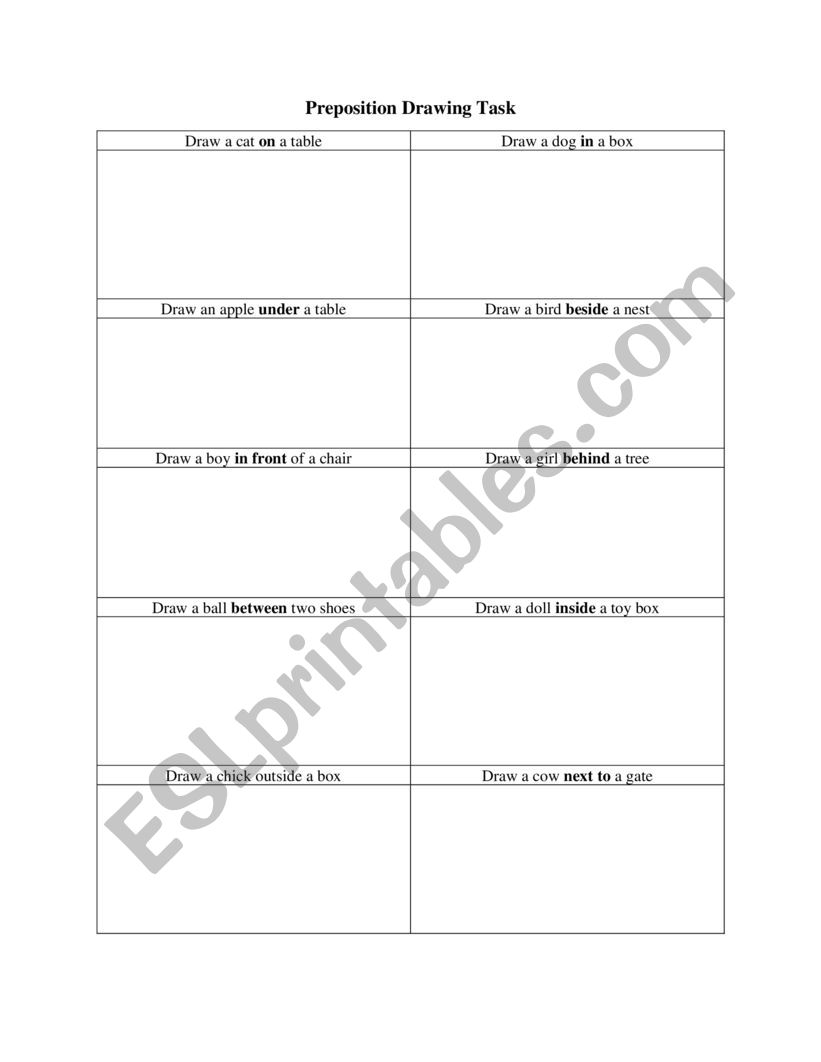 Prepositions Drawing Task worksheet