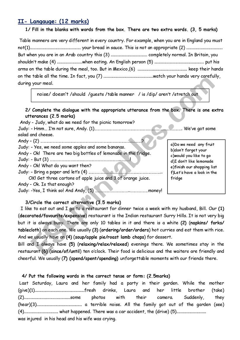 Mid-term test 2 worksheet