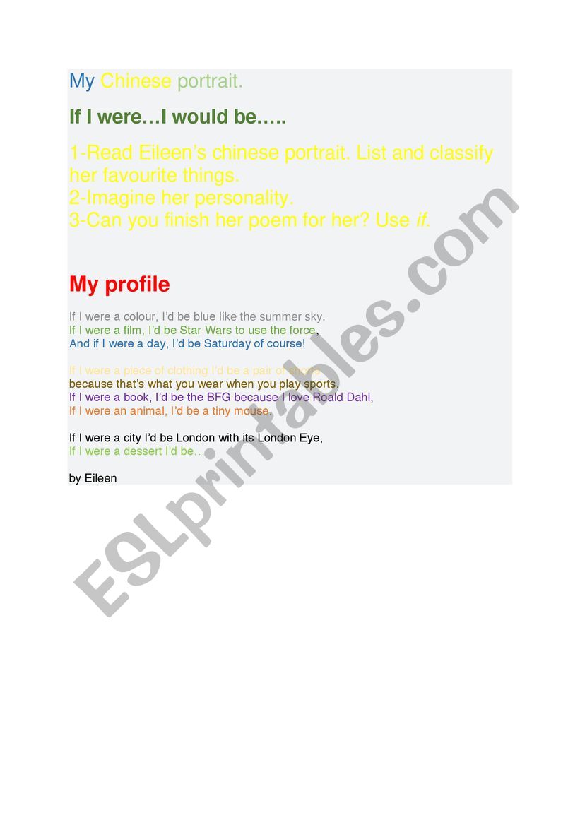 Chinese portrait worksheet