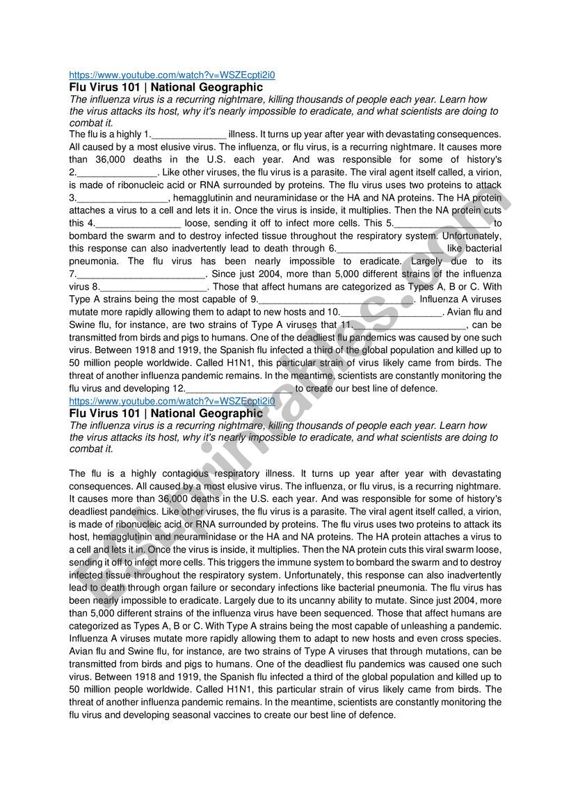 Flu Viruses worksheet