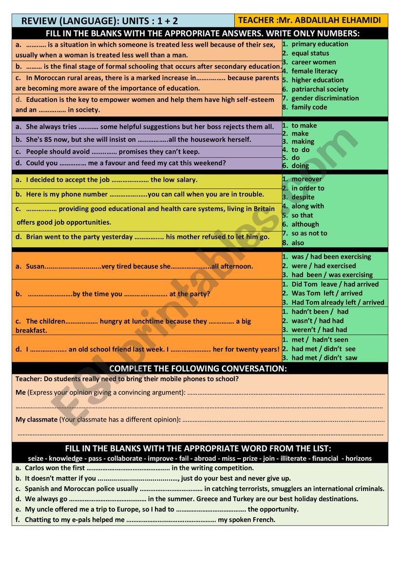 Language Review worksheet