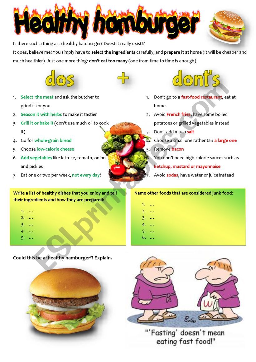 A HEALTHY HAMBURGER worksheet