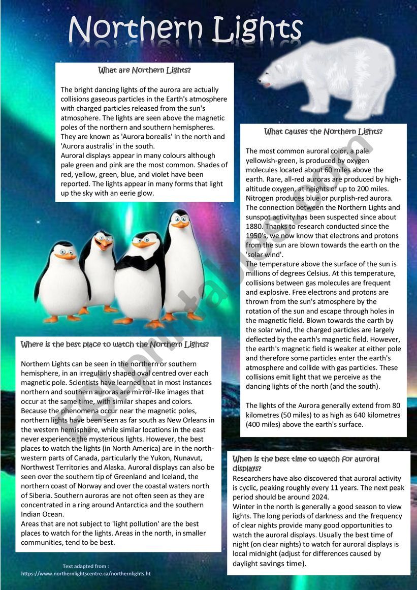 Northern lights reading comprehension  - Part 2