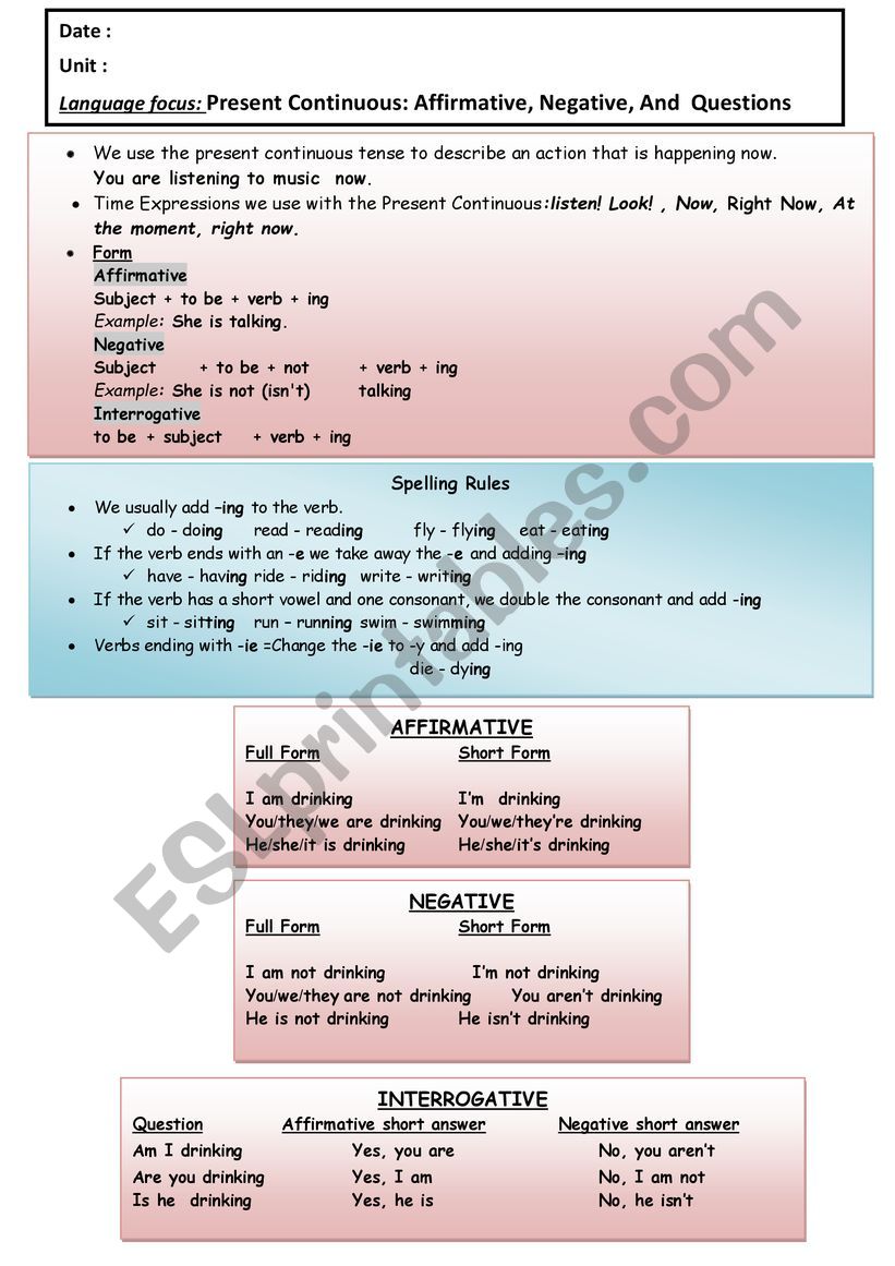 present continuous grammar lesson 