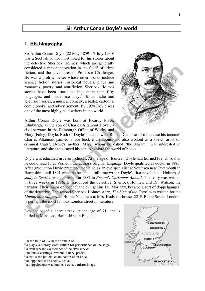 Arthur Conan Doyle worksheet