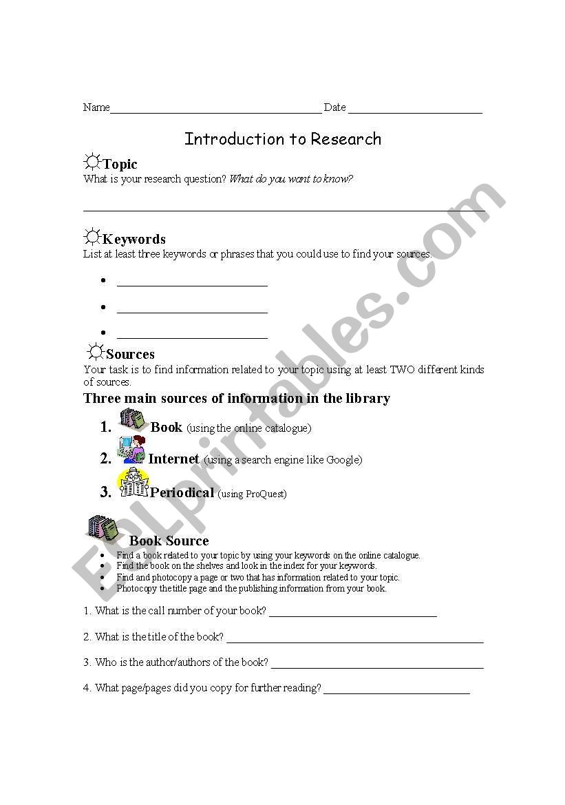 Introduction to research worksheet