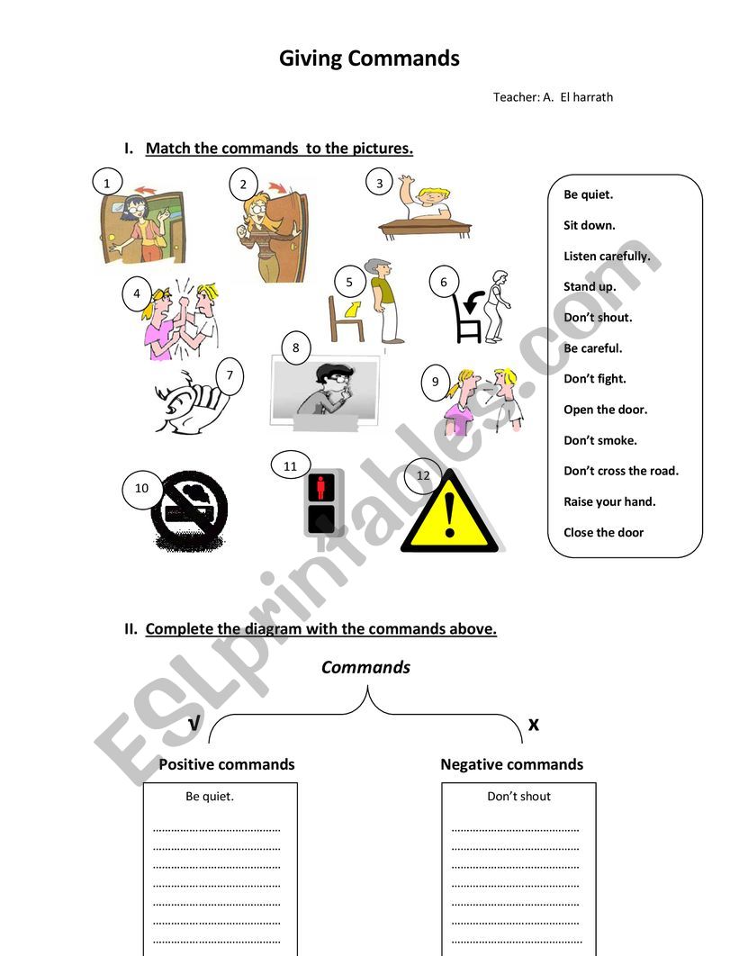 commands worksheet