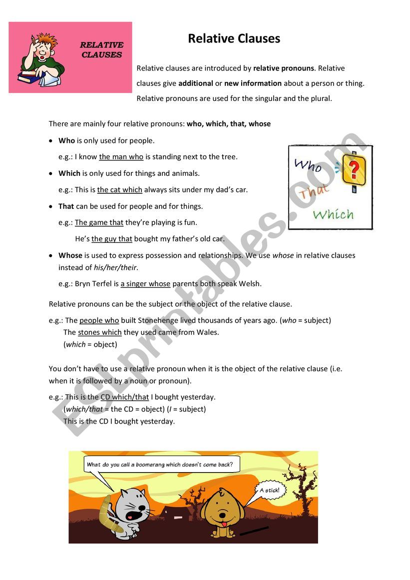 Relative clauses  worksheet