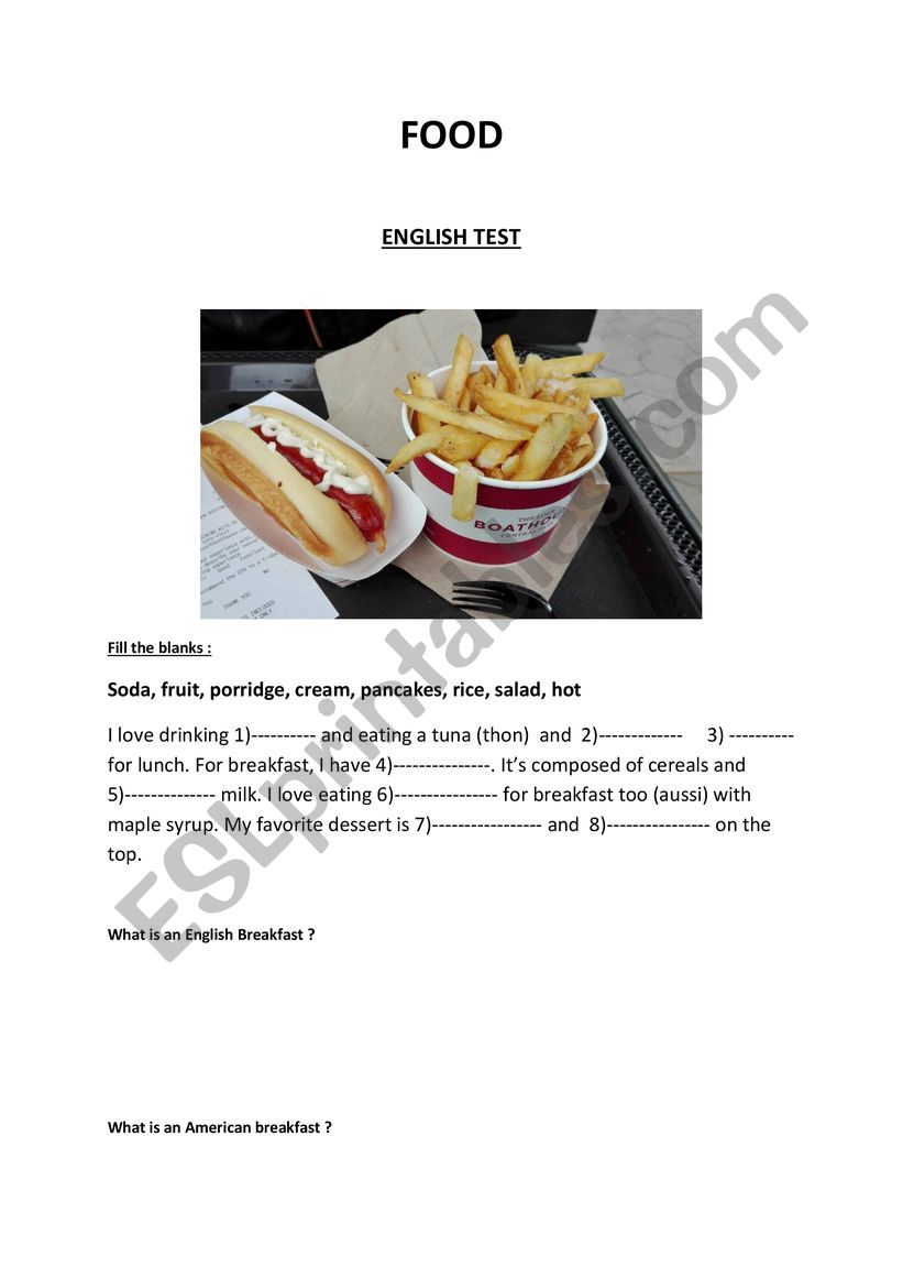 FOOD exercice worksheet