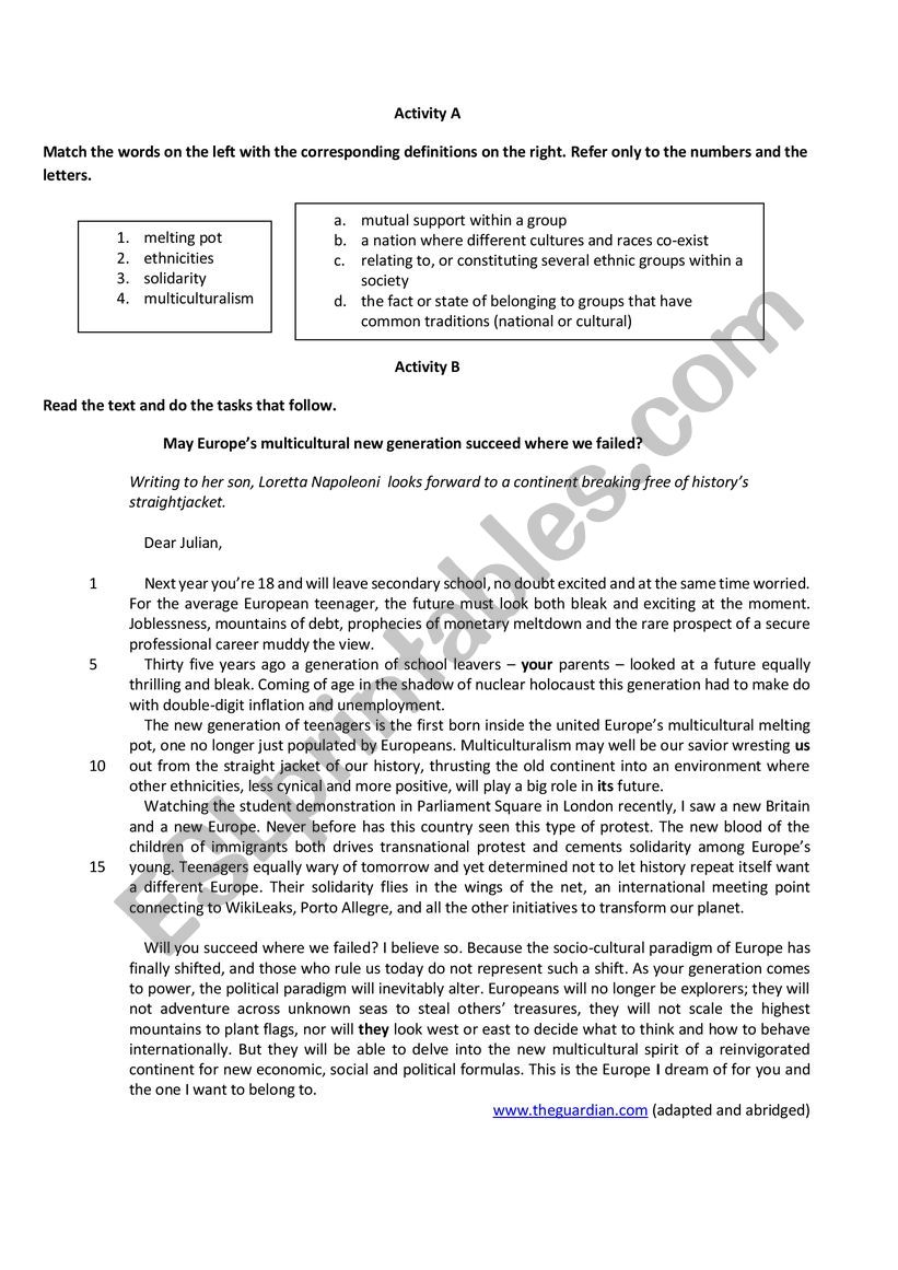 CULTURE worksheet