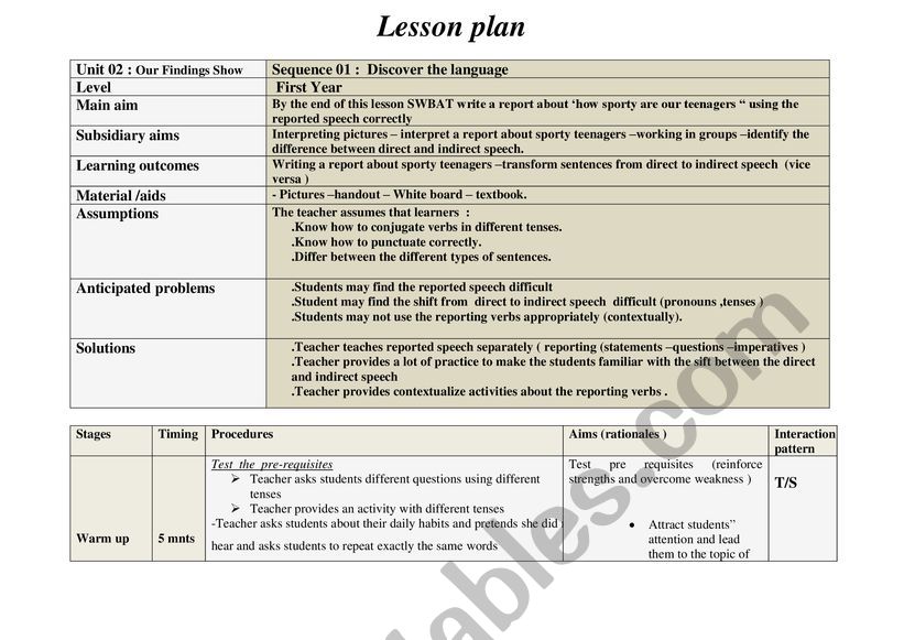 reported speech worksheet